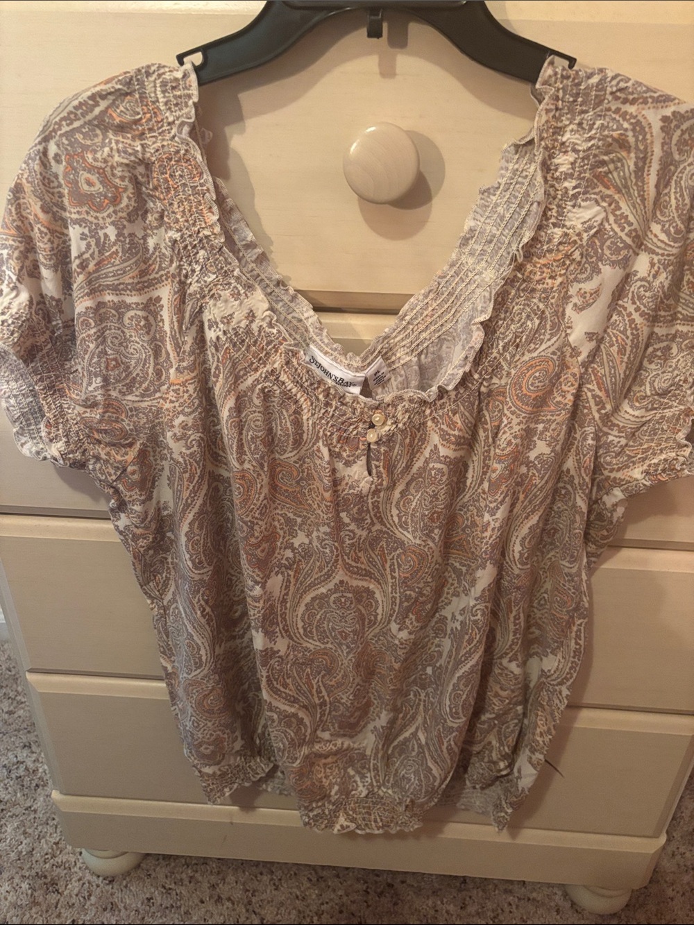 Boho St. John's Bay paisley Scoop Neck Women’s Top - Beige/Tan
